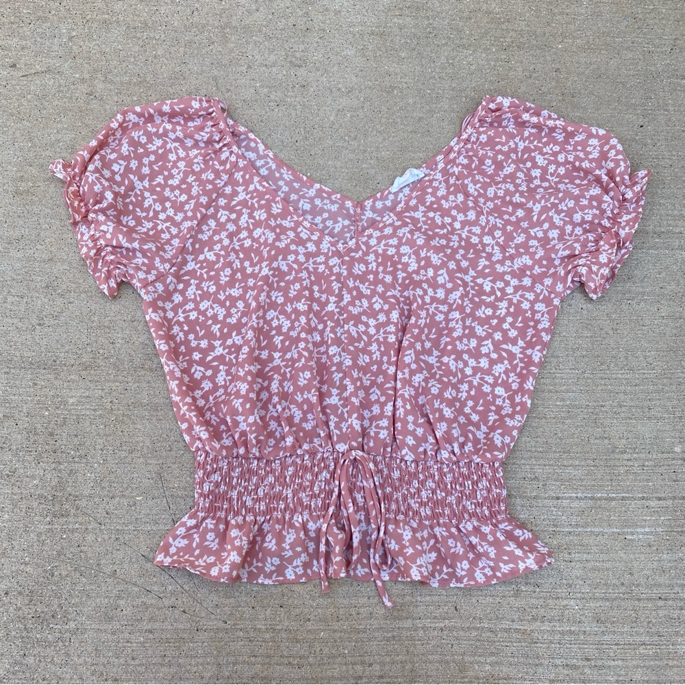 Floral Pink Short Sleeve Blouse Small